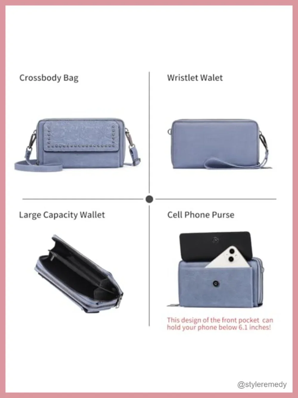 PU Leather Crossbody Bag Wallet Wristlet with Phone Pocket Adjustable Strap